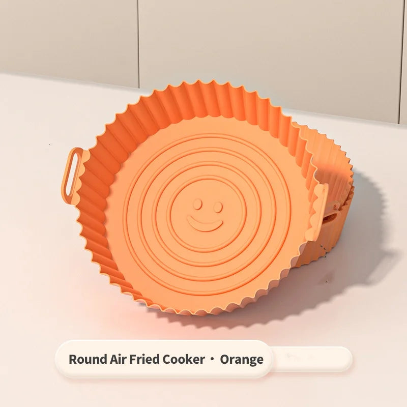 1Pcs Air Fryer Silicone Basket Silicone Mold Airfryer Oven Baking Tray Pizza Fried Chicken Basket Reusable Pan Liner Accessories