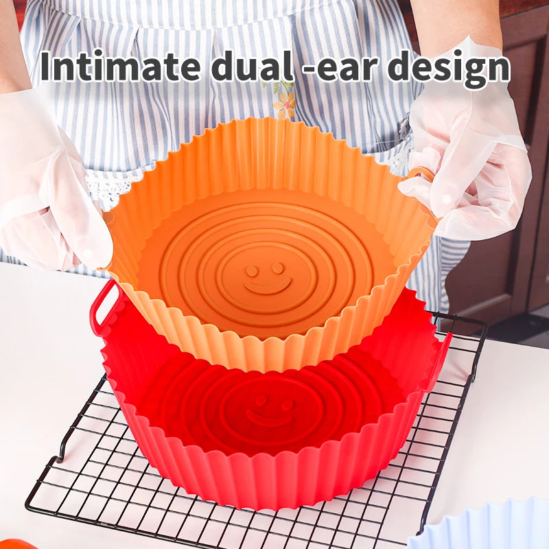 1Pcs Air Fryer Silicone Basket Silicone Mold Airfryer Oven Baking Tray Pizza Fried Chicken Basket Reusable Pan Liner Accessories