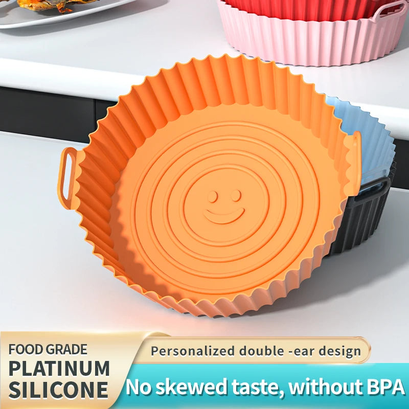 1Pcs Air Fryer Silicone Basket Silicone Mold Airfryer Oven Baking Tray Pizza Fried Chicken Basket Reusable Pan Liner Accessories